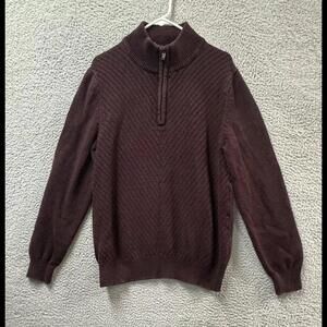 Calvin Klein Sweater Mens Large Burgundy Quarter Zip Cotton Pullover